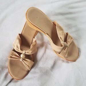 TAN BEADED CORK WEDGES